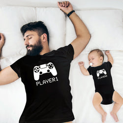 Dad and Baby Matching T-shirt and Onesie - Player 1 & 2 - everbabies