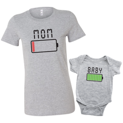 Mommy and Me Battey Shirt and Baby Onesie Matching Set