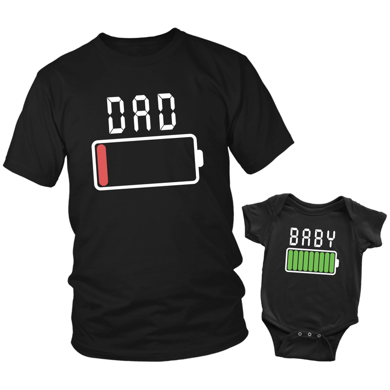 Daddy and Me Battery Shirt and Baby Onesie Black Set