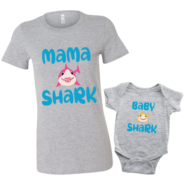 Mommy and Me Baby Shark Shirt and Baby Onesie Matching Baby Heather Grey